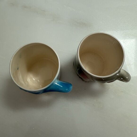 VTG 70s 80s 3D Mug Set (2) Cup Hand Painted JSNY Taiwan Elephant Ostrich - Picture 5 of 6